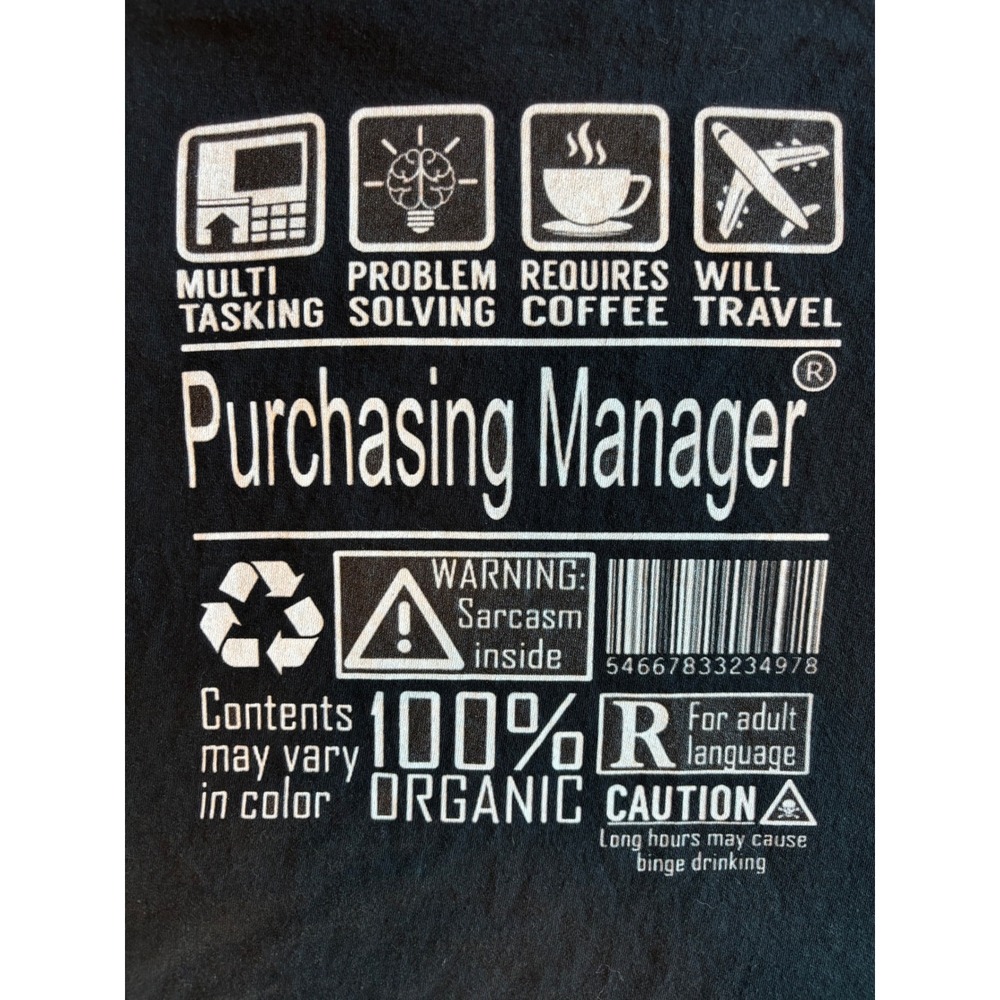 Gildan Purchasing Manager Graphic T-Shirt Black Mens XL Humor Sarcasm Cotton